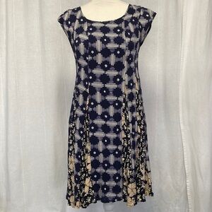 Anthropologie Maeve Indiga Blue Floral Tie Back Abstract Swing Dress